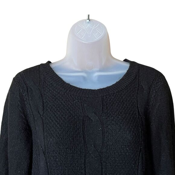 ABStudio Black Cableknit Crewneck Sweater Lace Trim Sz S Whimsigoth Twee - Picture 8 of 12
